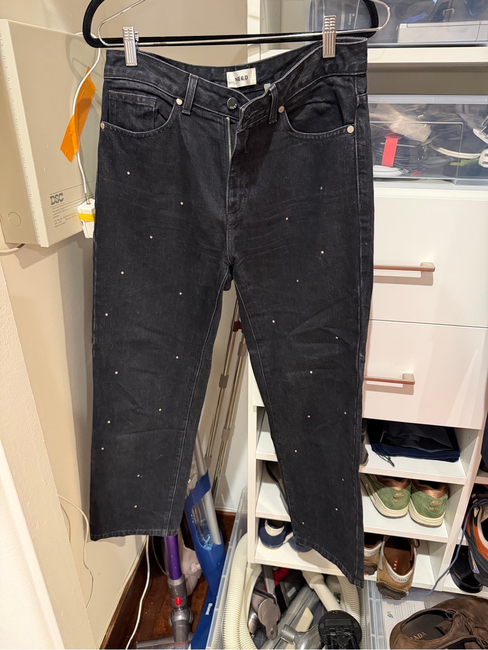 NEED Black Straight Jeans with Subtle Sparkle Detailing